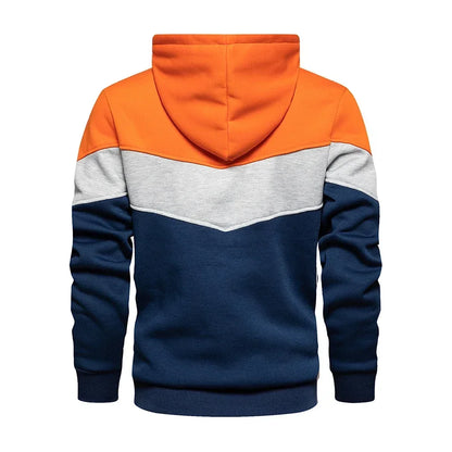 Men’s Patchwork Fleece Hoodie – Warm Casual Streetwear Pullover - OJABay