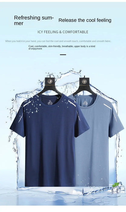 Running T-shirt Reflective Short Sleeve Ice Silk Quick Drying Summer Thin Breathable Fitness Tees Shirt Sportswear Sportsshirt - OJABay