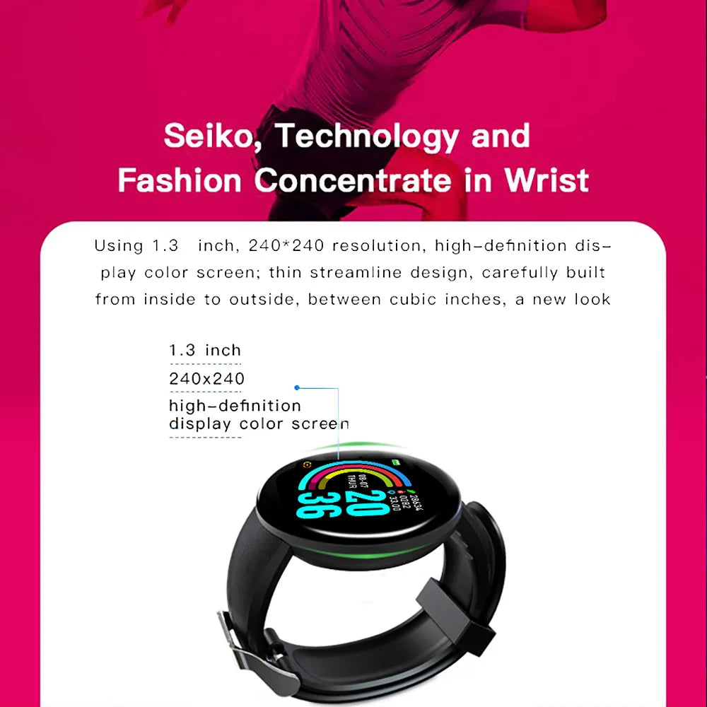 D18 Smart Watch – Fitness Tracker with Heart Rate & Blood Pressure Monitor - OJABay