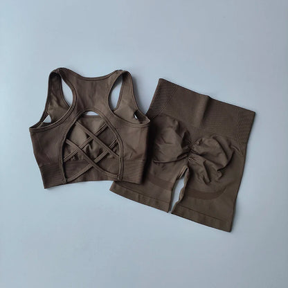 2-Piece Seamless Yoga Set for Women – High Waist Shorts & Sports Bra | Breathable, Quick-Dry Gym Workout Outfit - OJABay