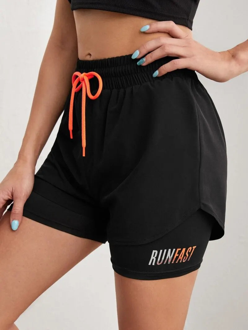 High-Waist Women’s Yoga Running Shorts – Fake Two-Piece, Breathable & Stretchy - OJABay