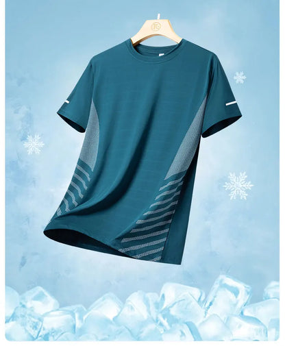 Men's Ice Silk Running T-Shirt – Quick-Dry, Breathable, Reflective Sports Tee - OJABay