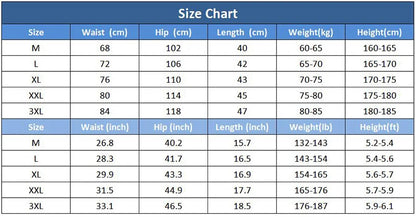 Size chart for clothing with measurements in centimeters and inches.