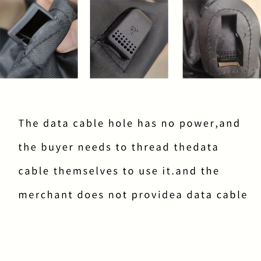 Close-up of a product with text explaining the need for a data cable.