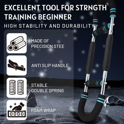 Adjustable Arm&Chest Muscle Trainer for Men-Detachable Stainless Fitness Tool with Blue Grips, Ideal for Beginners and Enthusiasts, Black, Strength Training Accessory | Adjustable Resistance | Comfortable Grips, Gym Accessories